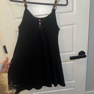 Chic Black Dress with Gold Ring Accents